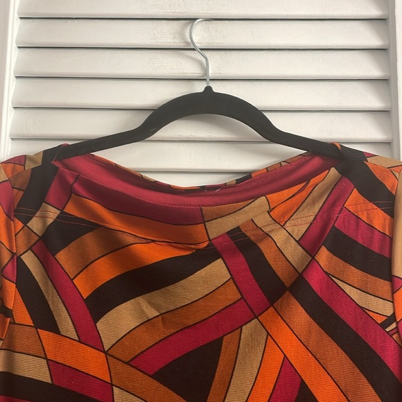 Mesh MCM Print Blouse; Lined Body, Unlined Long Sleeves. M/L 18” Pit to Pit - Picture 2 of 5